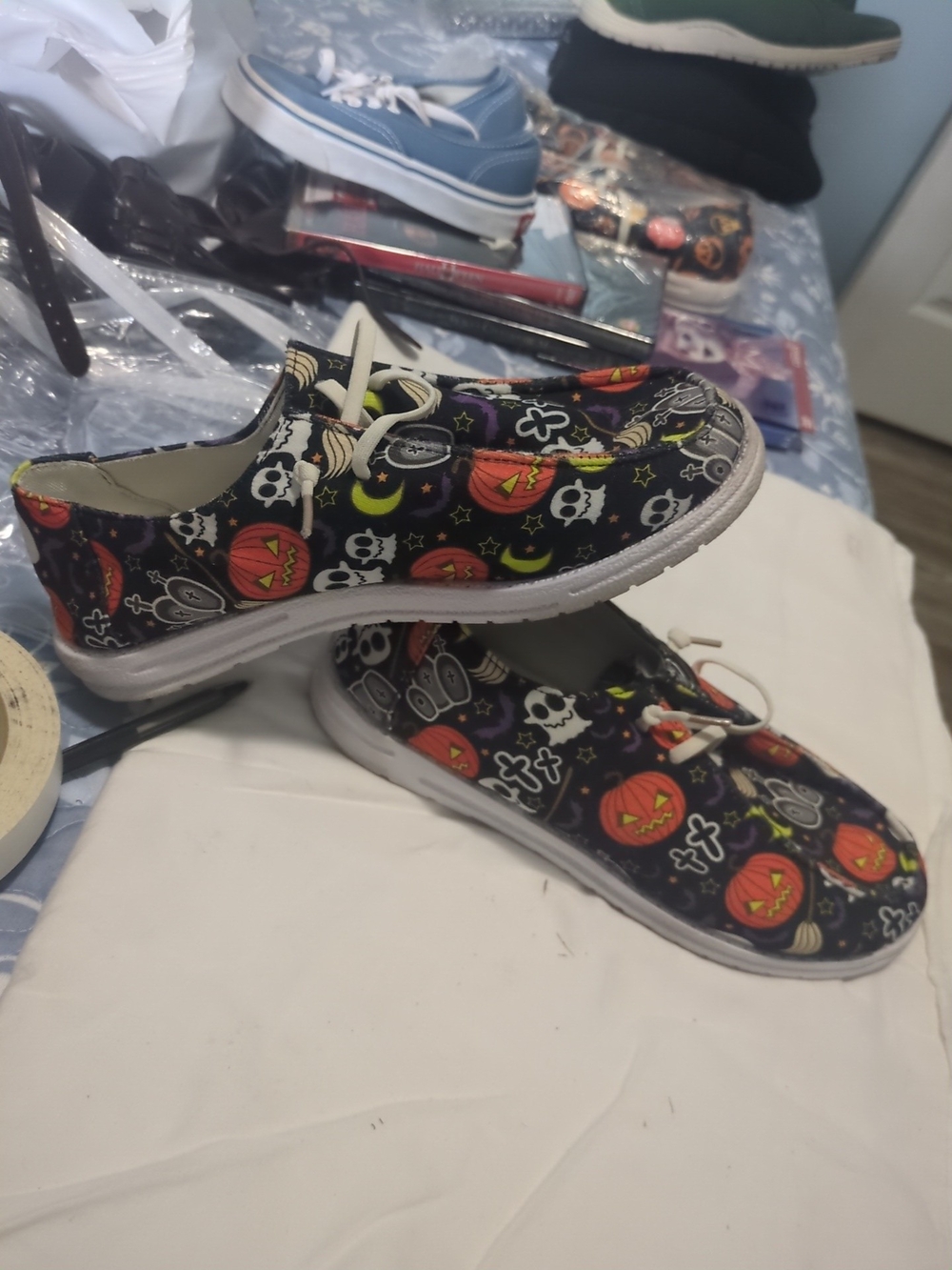 Kids Halloween Pumpkin & Skull Slip-On Shoes - Black